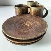 Trio de tasses et soucoupes en grès pyrité - Charles Gaudry, Puisaye