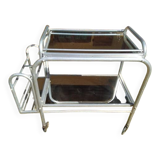 Modernist aluminum trolley with mirrored tops