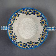 Longwy enamel bowl with handles – Art Deco floral decoration, 1930s