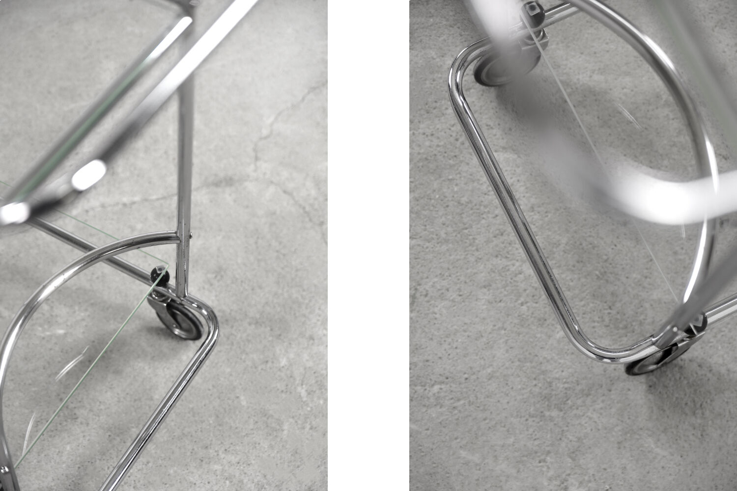 Vintage art dèco tubular steel chrome plated and glass bar cart, 1950s