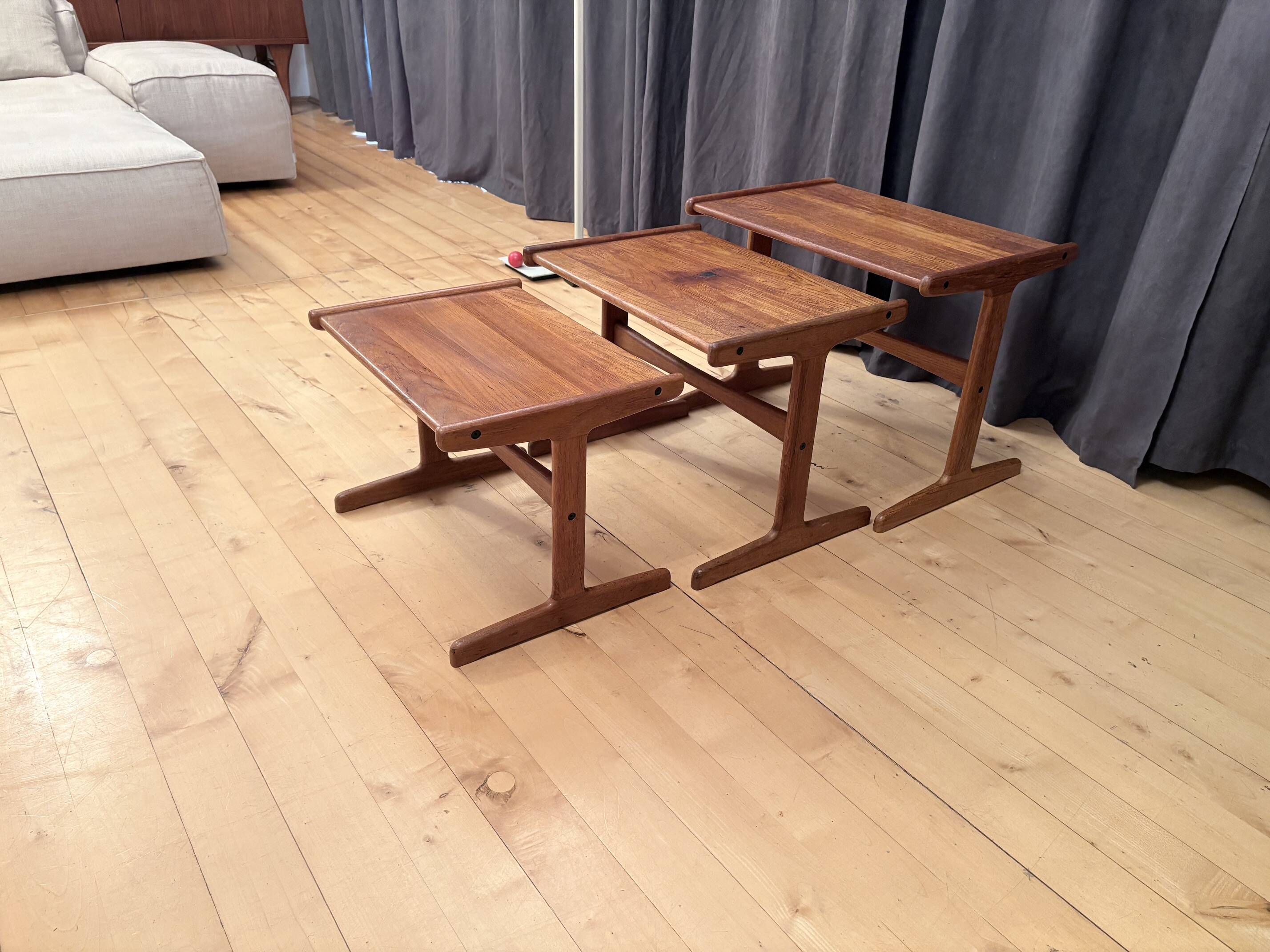 Set of three teak tables, Denmark, 1960s