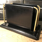 Vintage leather and brass office mail holder
