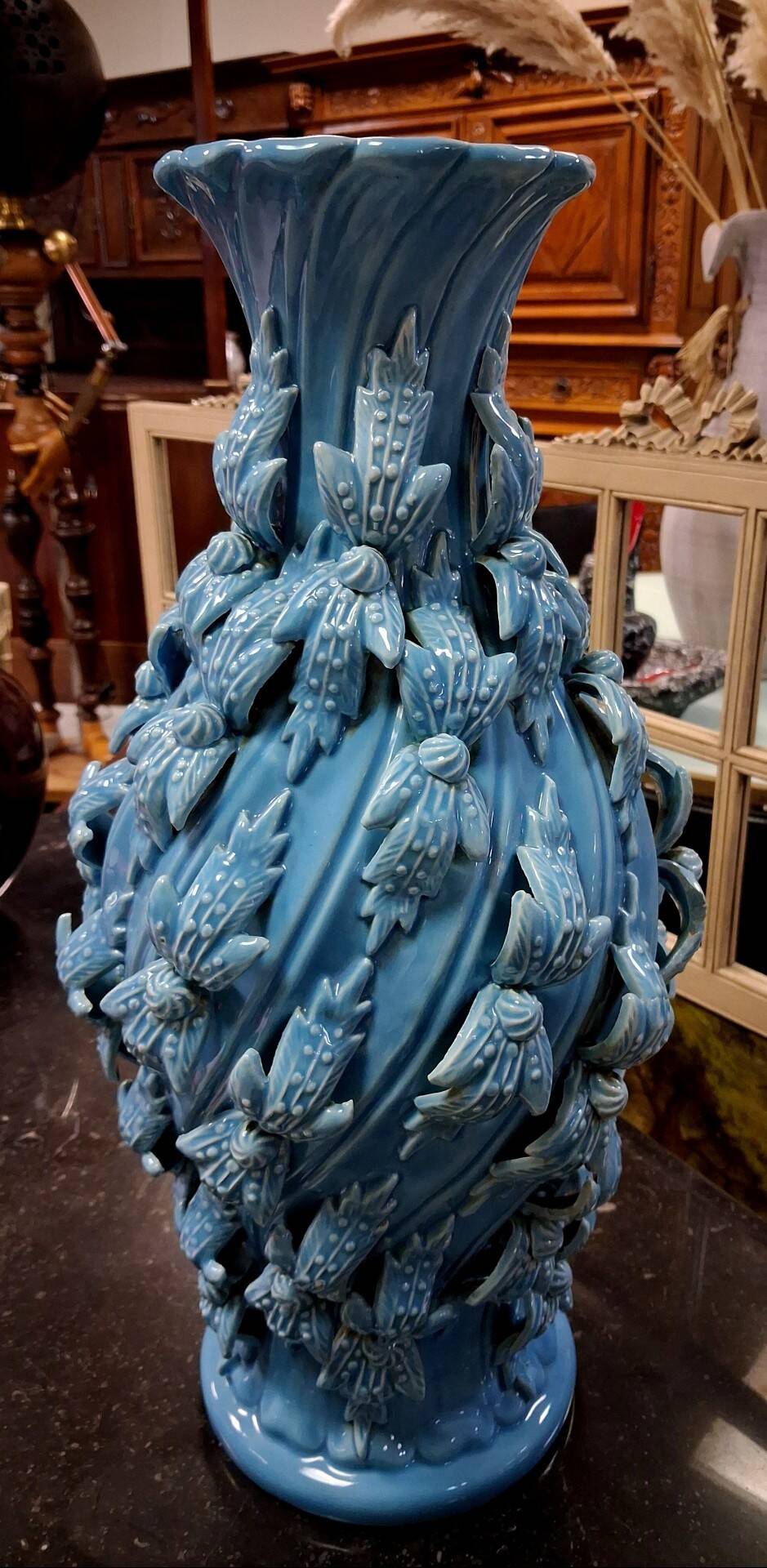 Large baluster vase in turquoise glazed ceramic from Maises.
