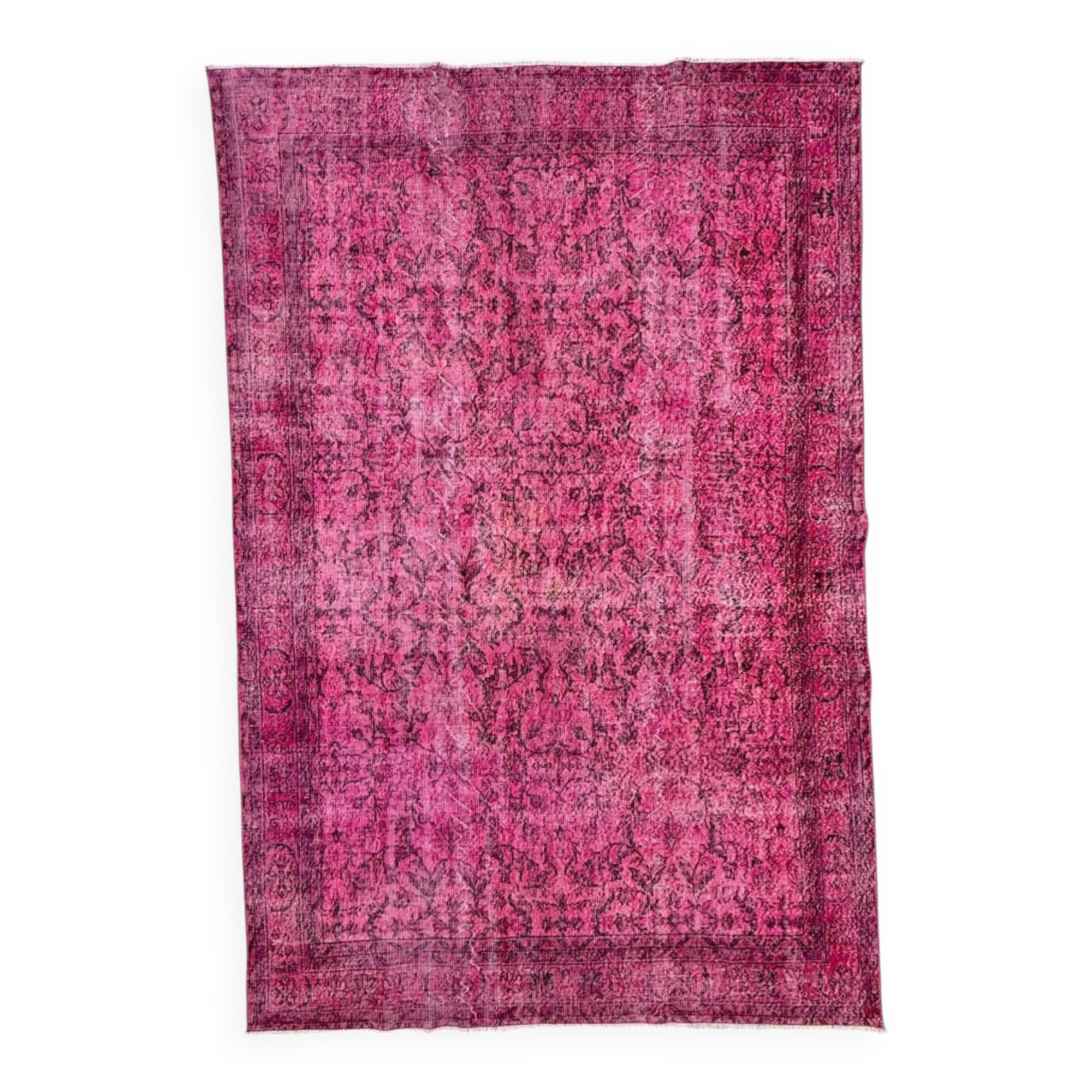 Turkish rug pink 300x200 cm, vintage overdyed tribal wool carpet large 2511