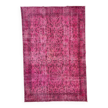 Tapis turc rose 300x200 cm, tapis tribal en laine vintage teinté, grand 2511