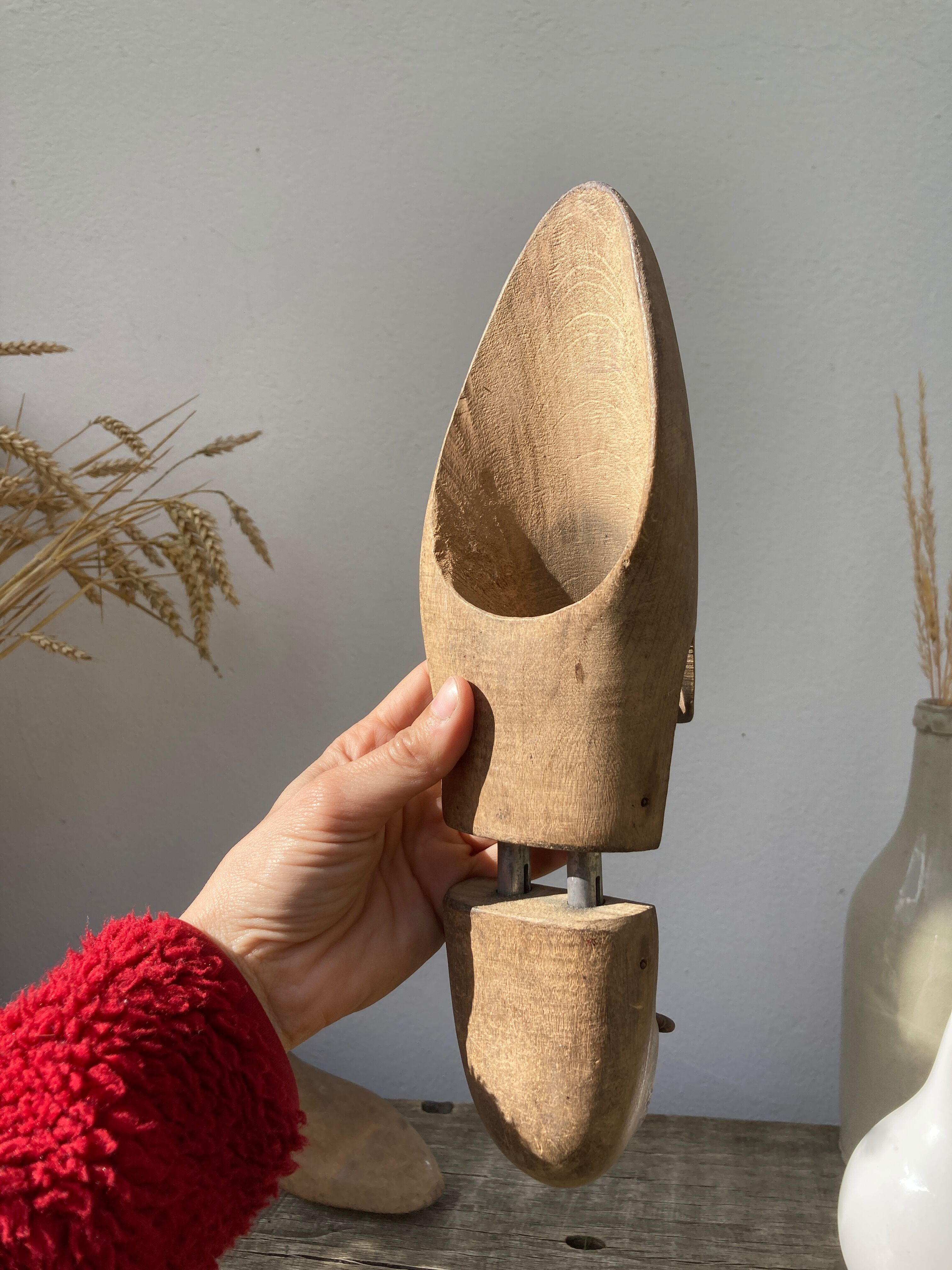 Old wooden shoe trees shapes vintage shoes