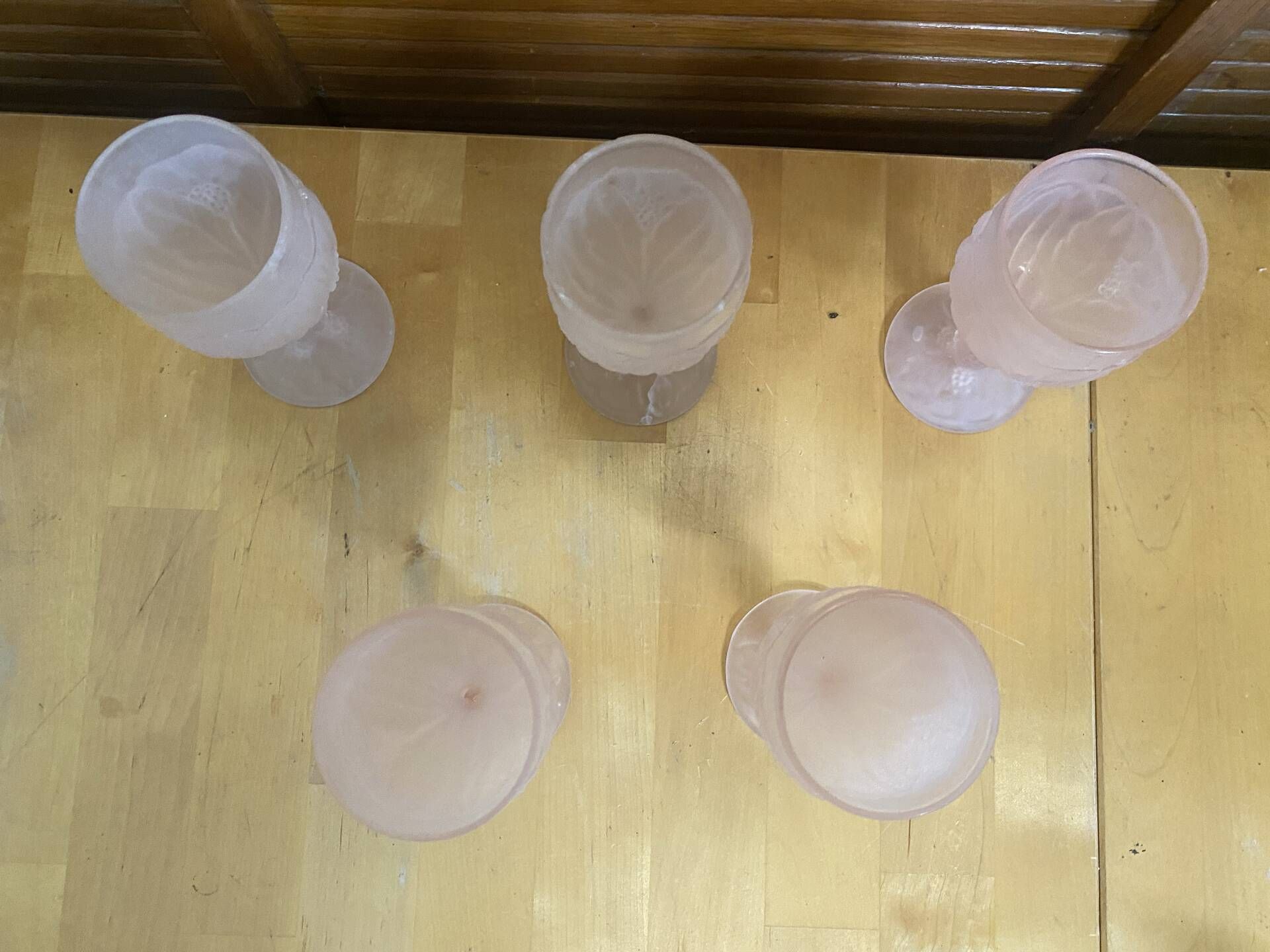 Set of 5 Frosted Pink Wine Glasses Made in Italy Vintage #E170