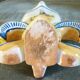 Fleur-de-lis shaped vase, glazed ceramic, Brittany, Quimper, Breton ermines, character
