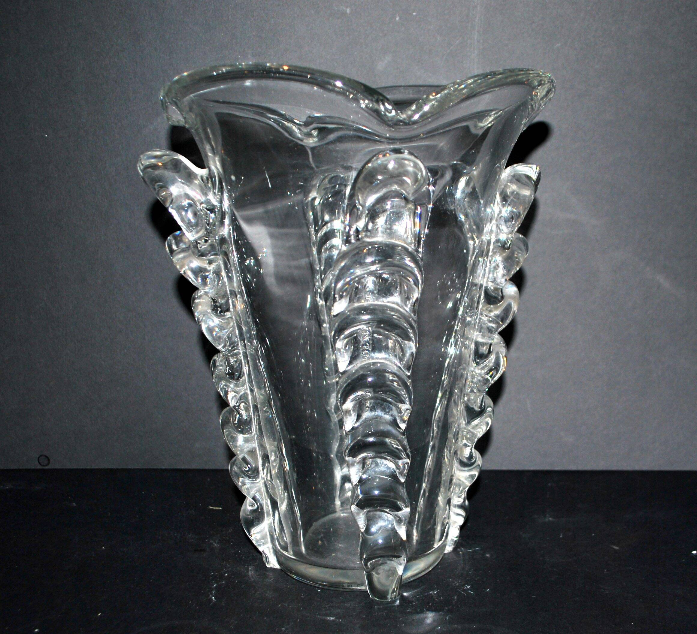 Vintage Vallerysthal blown crystal vase H26.5cm