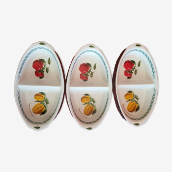 Set de 3 raviers plats aperitif double en porcelaine La terrine Botaniche décor légumes