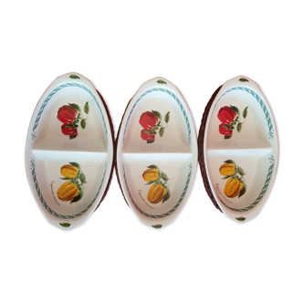 Set de 3 raviers plats aperitif double en porcelaine La terrine Botaniche décor légumes