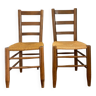 Série de 2 chaises paillées en bois style montagne