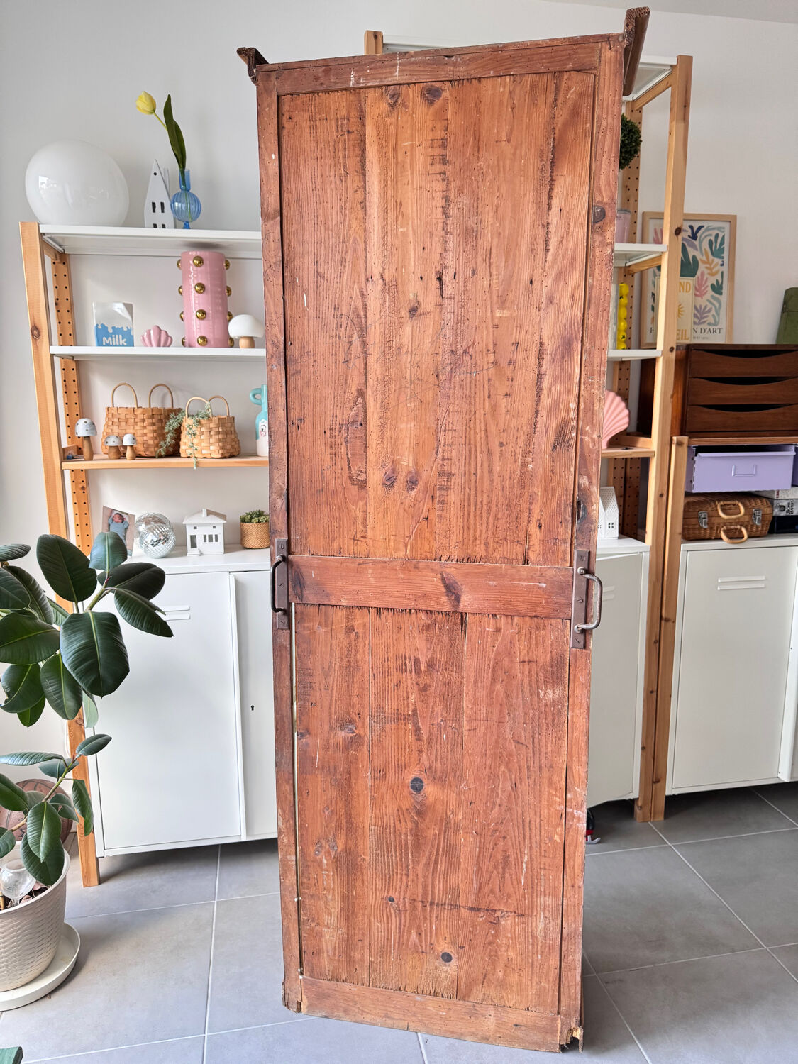 Antique display cabinet, small dresser, antique glass-fronted bookcase.