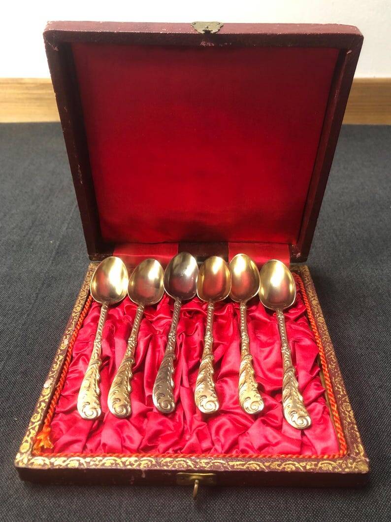 Vintage Art Nouveau Metal Teaspoons - Set of 6, France