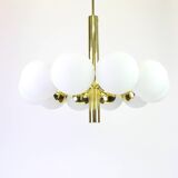 1 of 2 large splendid Kaiser Sputnik chandeliers with opal globes, Germany, 1970s