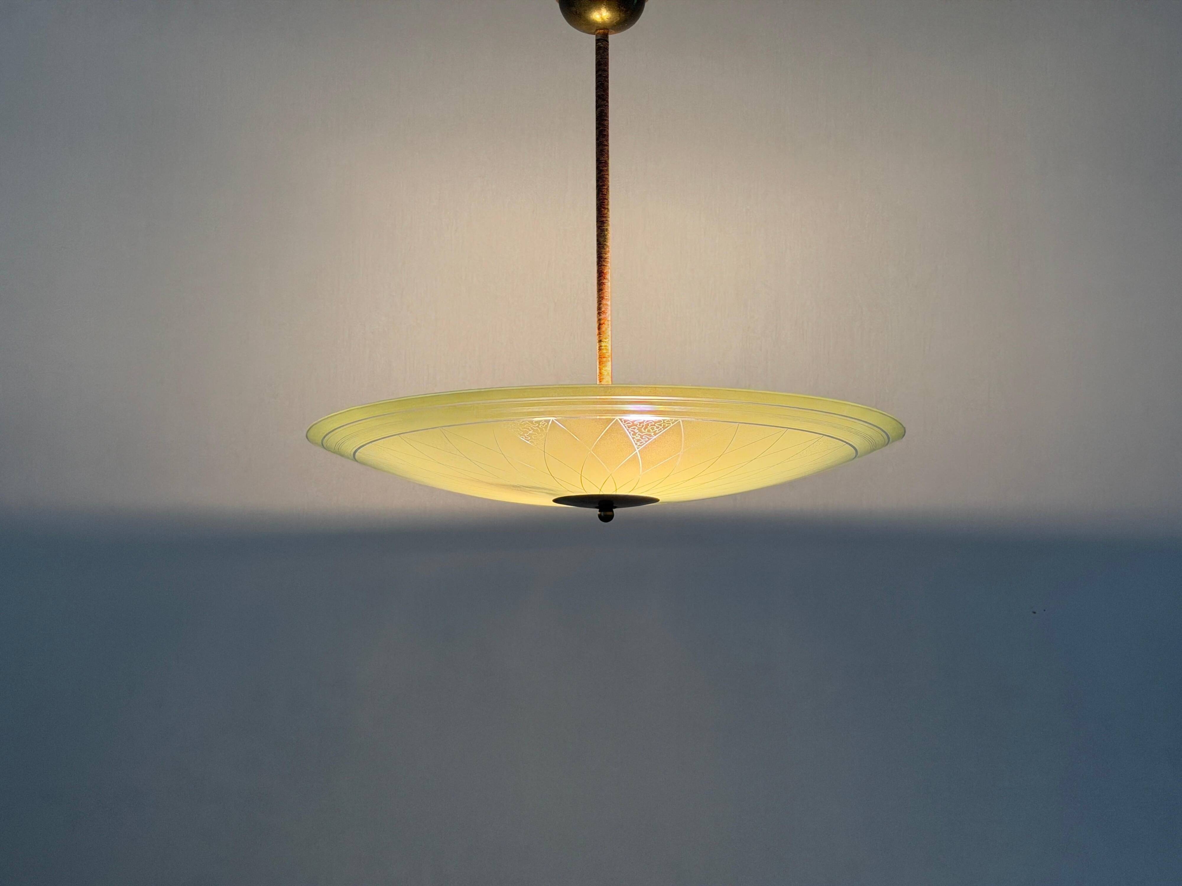 Art Deco ceiling light in green glass, 1940s, Germany