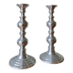 Pair of antique chrome metal candlesticks