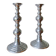 Pair of antique chrome metal candlesticks