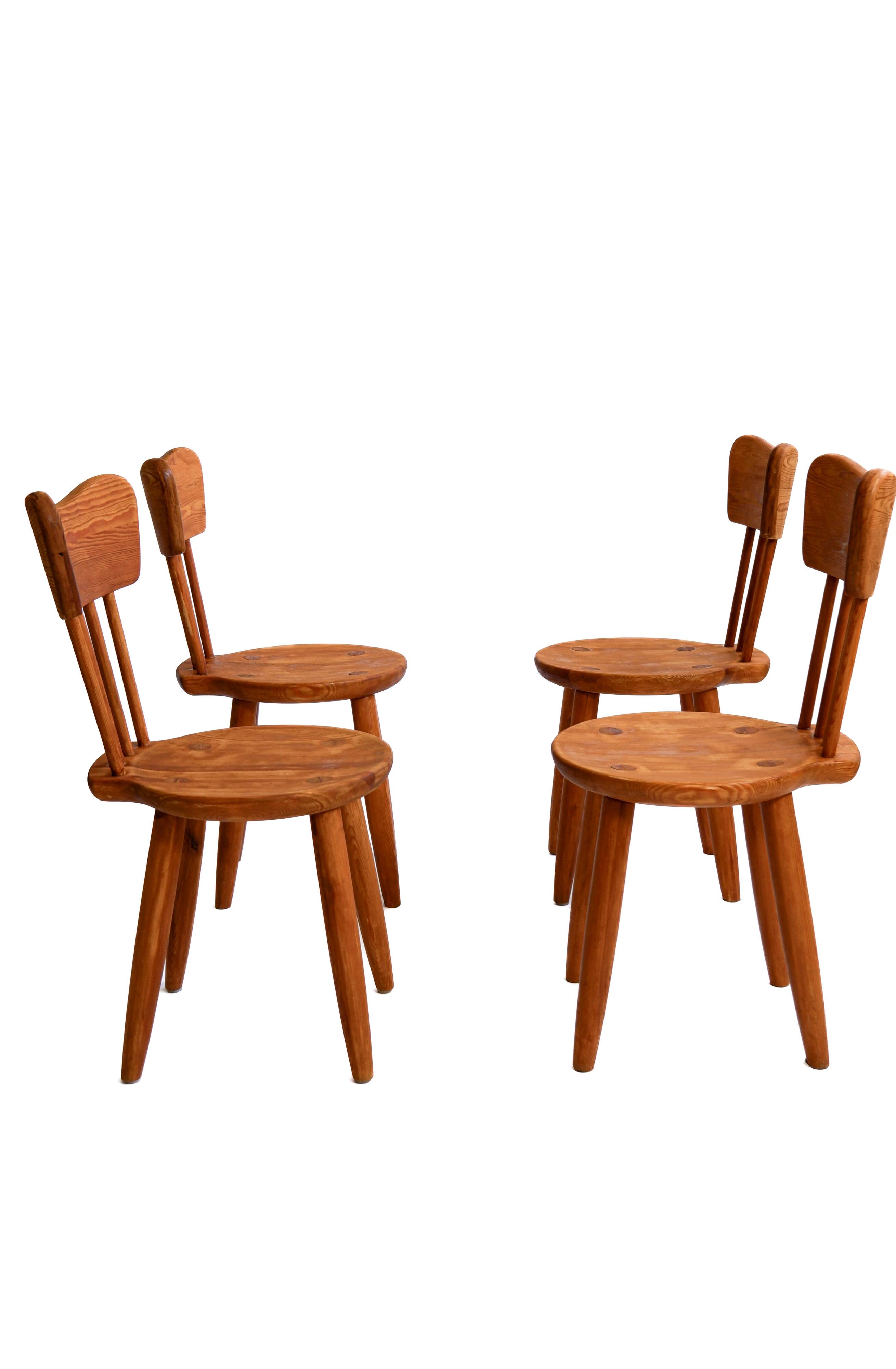 Set of 4 pine chairs by Torsten Claesson, Sweden circa 1950
