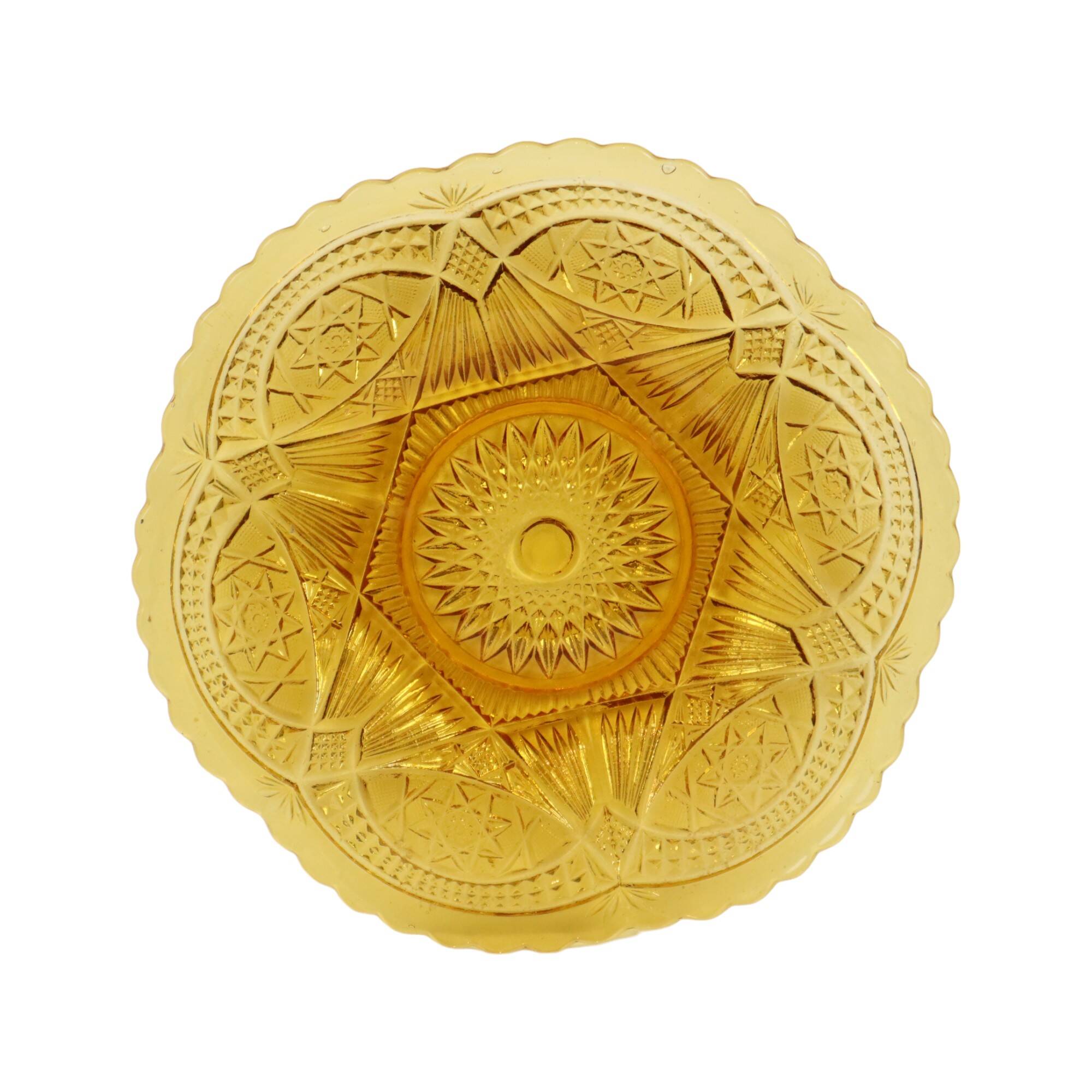 Vintage Art Deco Flat Fruit Bowl Amber Pressed Glass Fait en Belgique