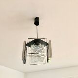 Glass and chrome hanging lamp 1970