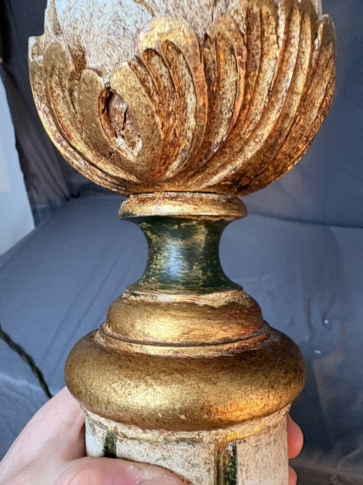 Vintage Art Deco Pineapple Lamp Base in Wood & Gold