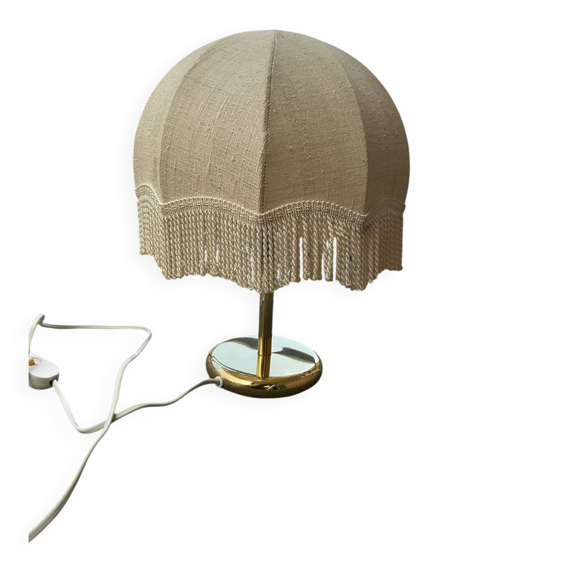 Vintage table lamp with fringed shade – gilded brass – 1970s