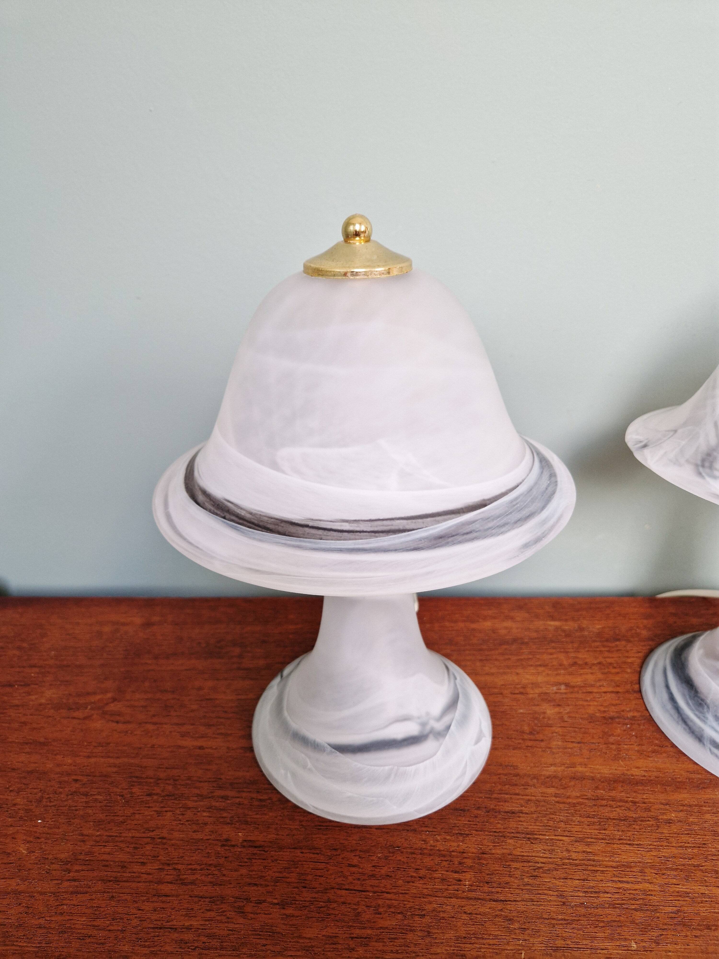 Pair of marbled Murano glass mushroom lamps, 1970s-80s.