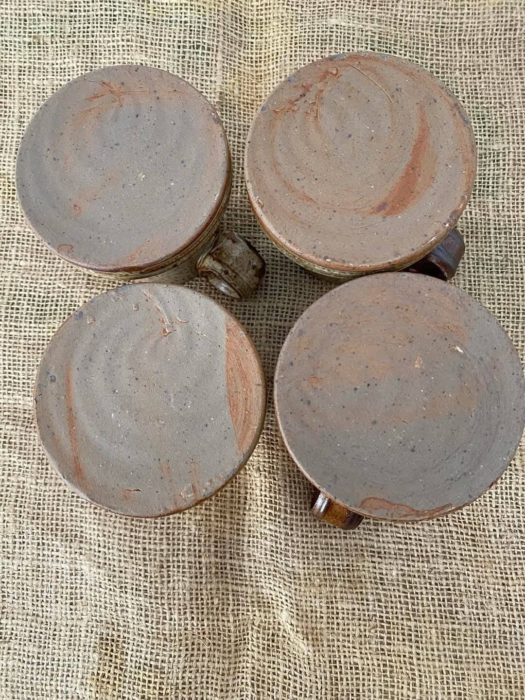4 pyrite stoneware cups attributed to Jean-Pierre Prudhomme. 1960s.