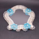Classic Vintage Venetian Murano Bue Flower Glass Mirror, 1970s