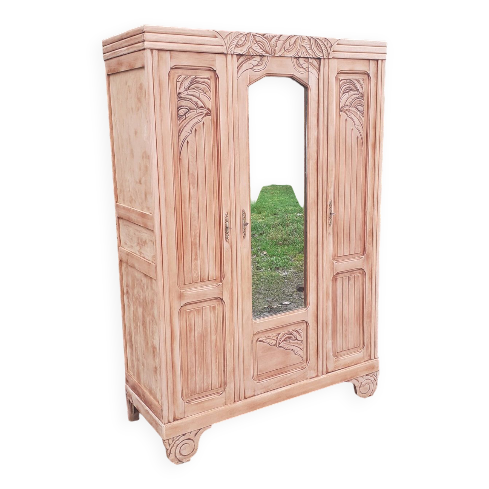 Art deco wardrobe 3 doors walnut raw wood
