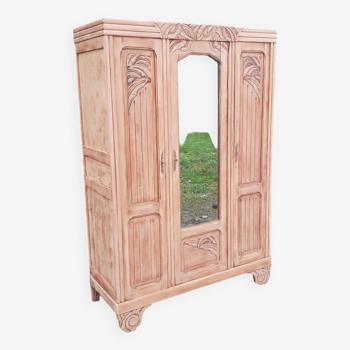 Art deco wardrobe 3 doors walnut raw wood