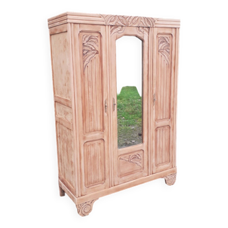 Art deco wardrobe 3 doors walnut raw wood