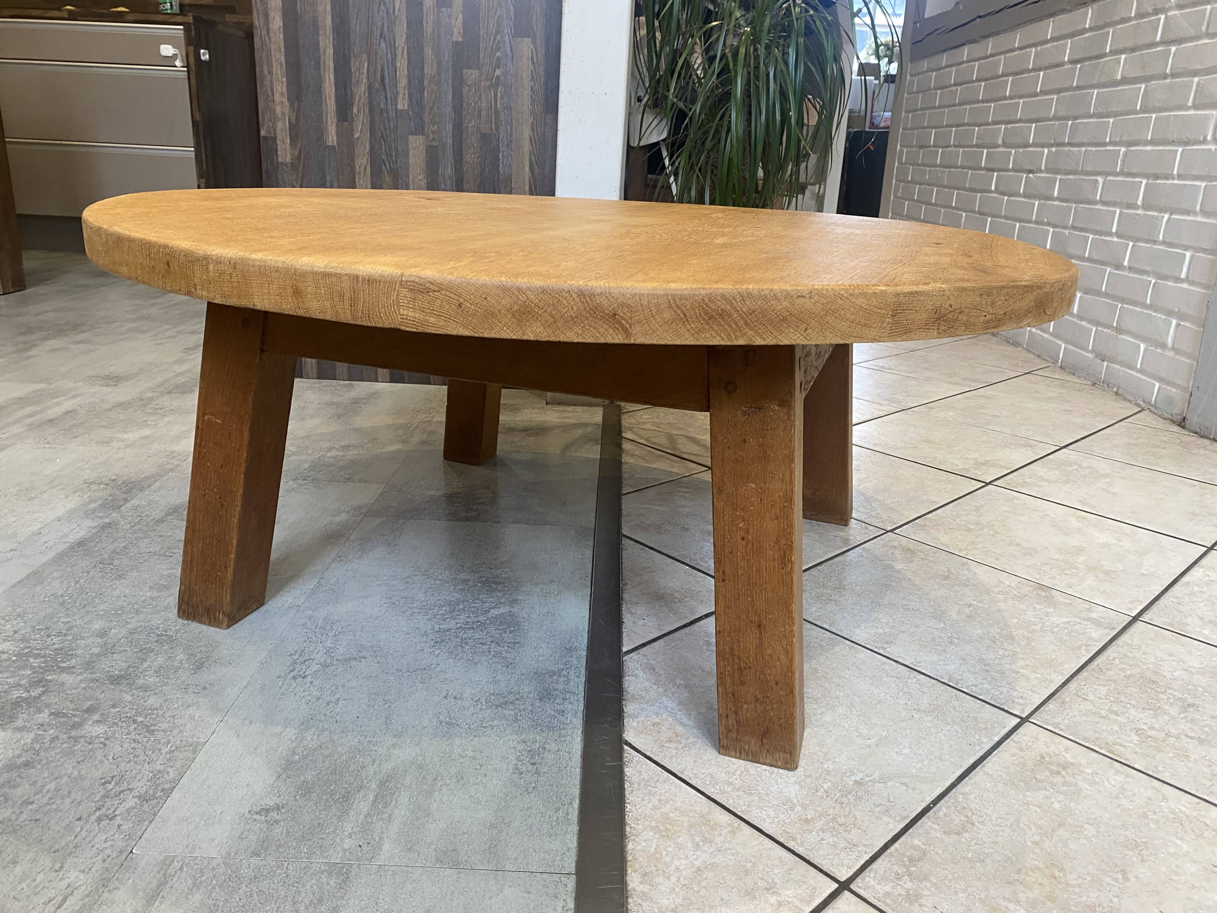 Round coffee table, oak wood, solid oak, 1950.