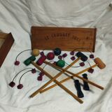 old wooden parlor croquet game "le croquet joli" in its box