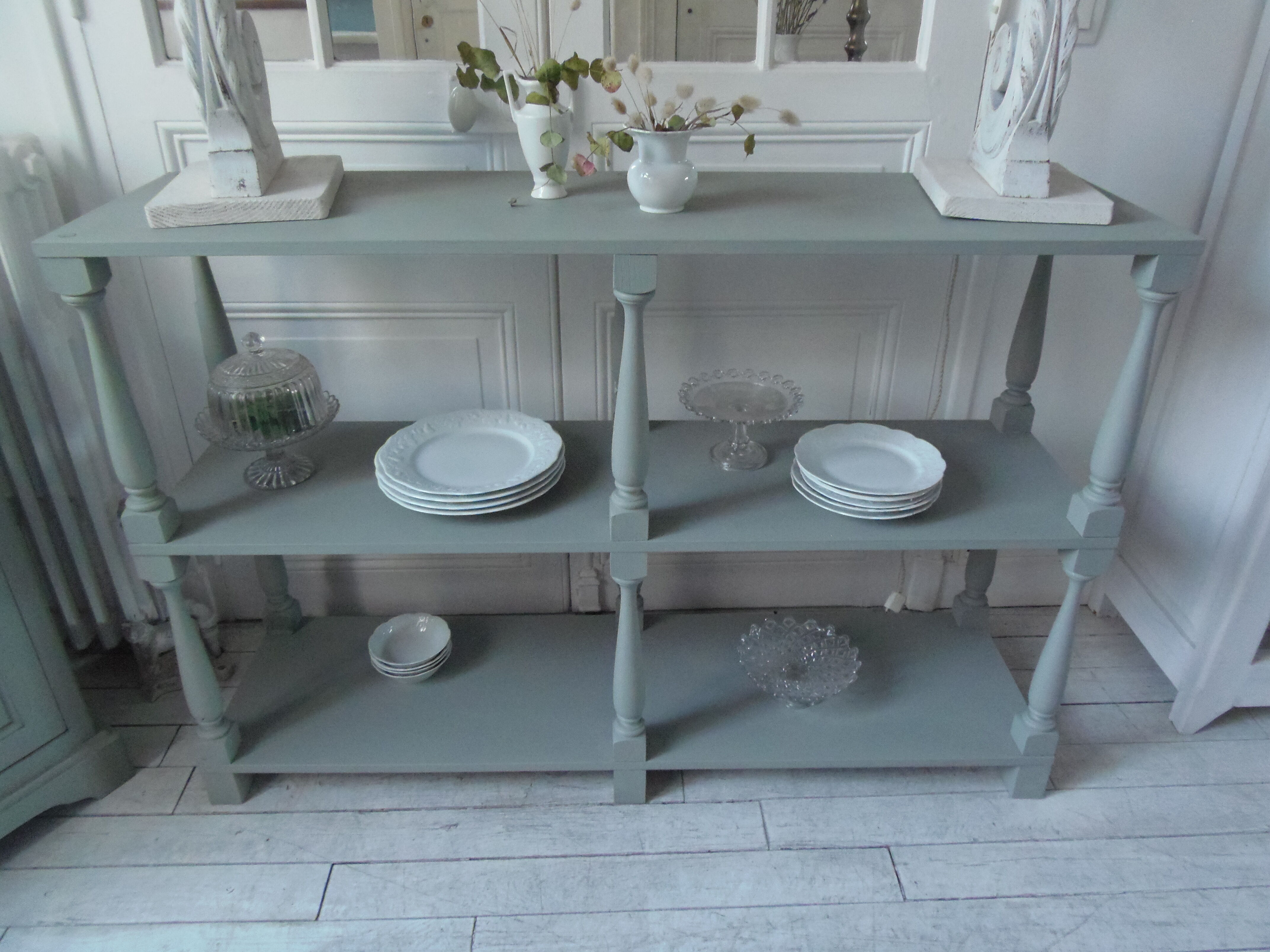 Console vintage 3 plateaux vert de gris