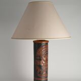Mid-Century Modern Aztec Motif Hand Tooled Leather Table Lamp