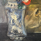 Bouquet of flowers on an entablature, signed