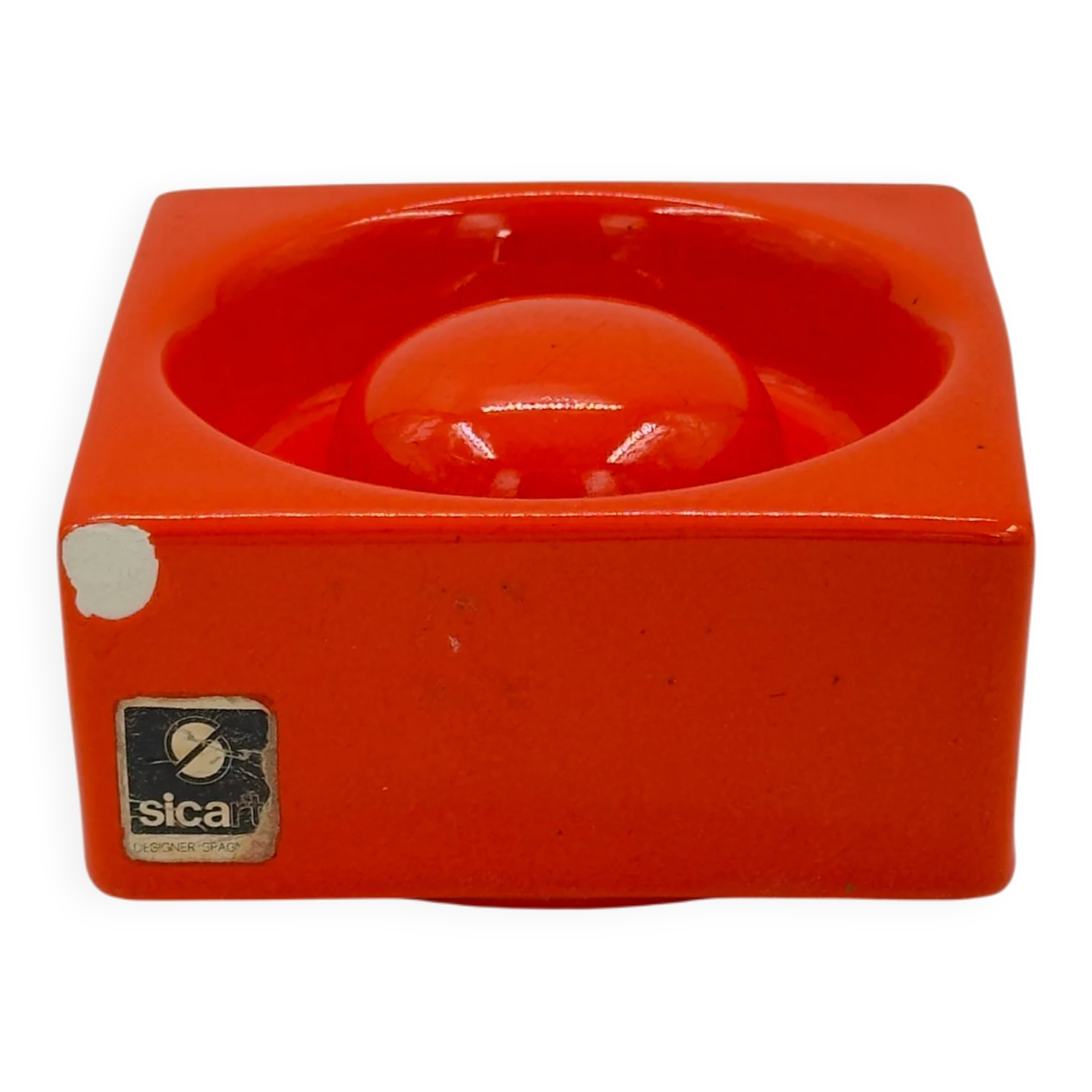 Cendrier vintage en céramique orange Sicart