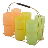 Service of vintage granita glasses, with glass holder / golden metal basket