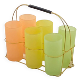 Service de verres granités vintage, avec porte verre / panier métal doré