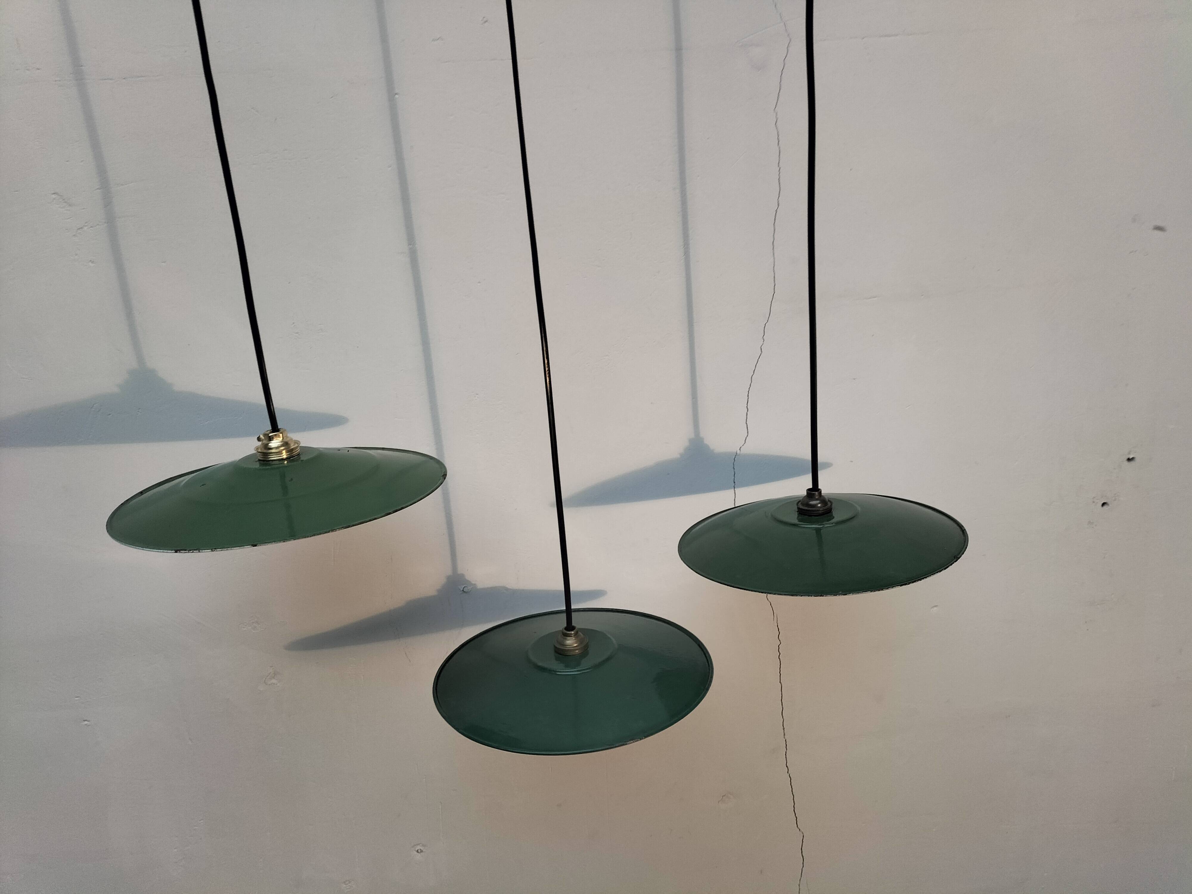 Set of 3 enameled sheet metal pendants