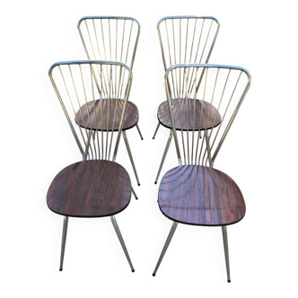 Set of 4 Formica chairs, 1960s style with metal frame.