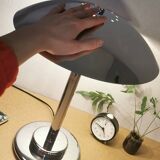 Mushroom lamp, chrome metal saucer, Aluminor, France, 1970