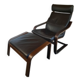 Fauteuil bois et cuir chocolat