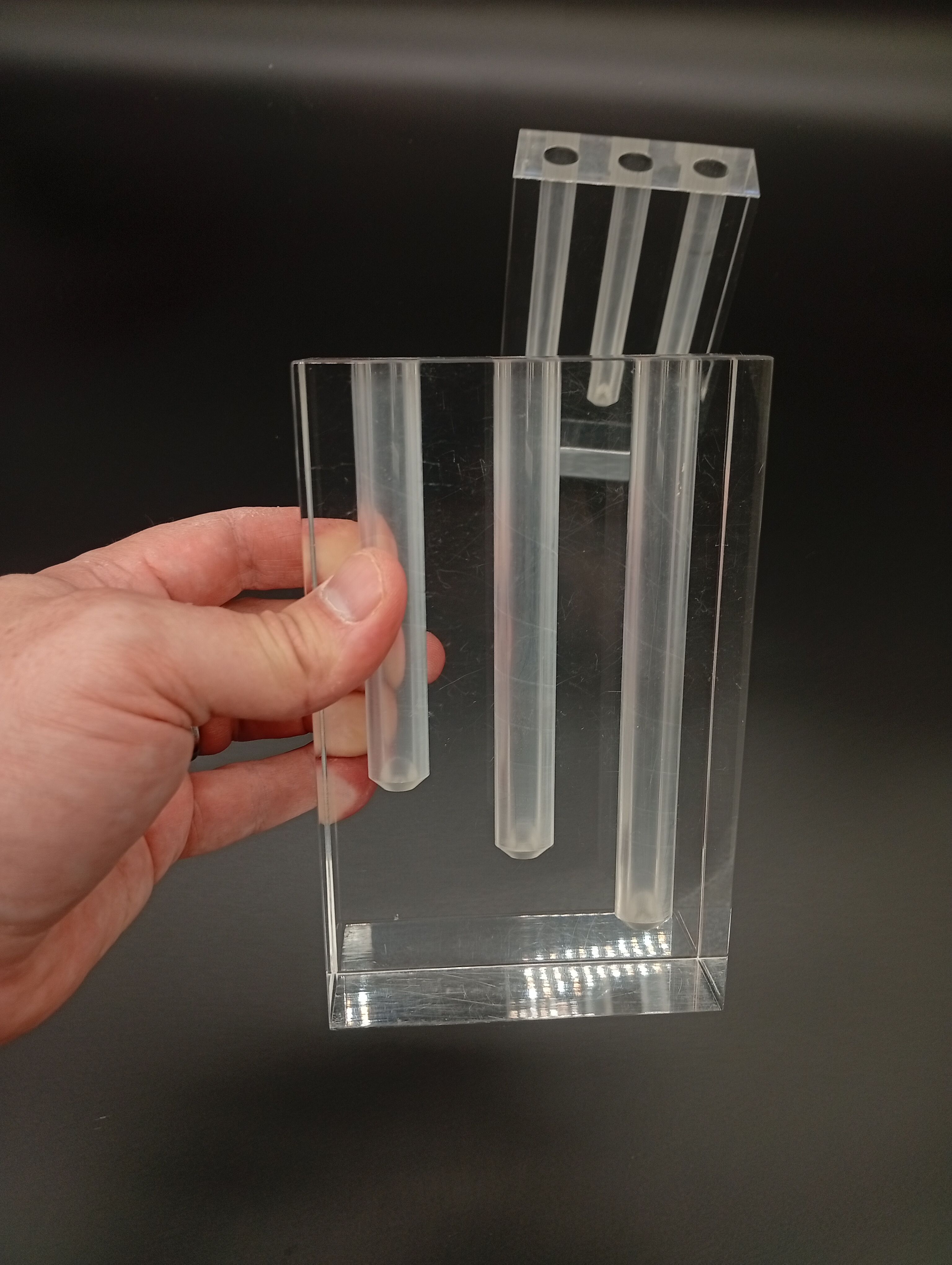 Duo Vase Bloc Résine Lucite Triple Cheminée Plexiglas Design Postmoderne