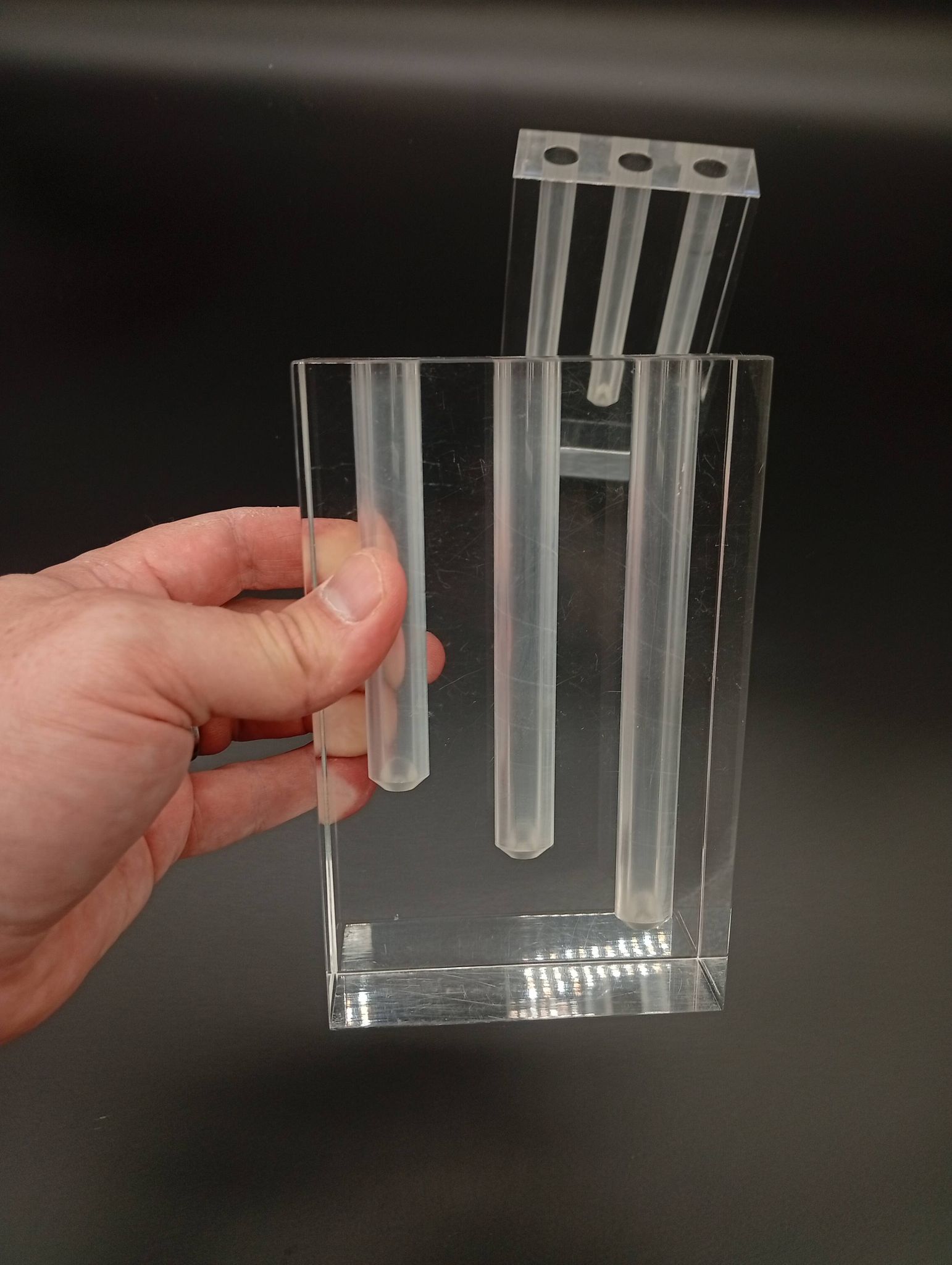 Duo Vase Bloc Résine Lucite Triple Cheminée Plexiglas Design Postmoderne