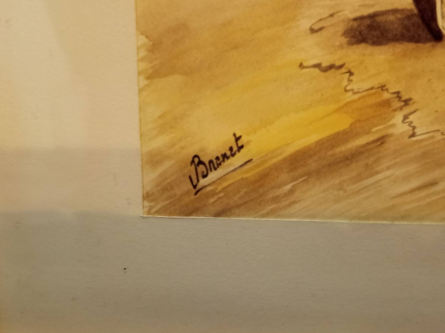 Aquarelle originale signée V. Brunet – « Bateaux sur le rivage »