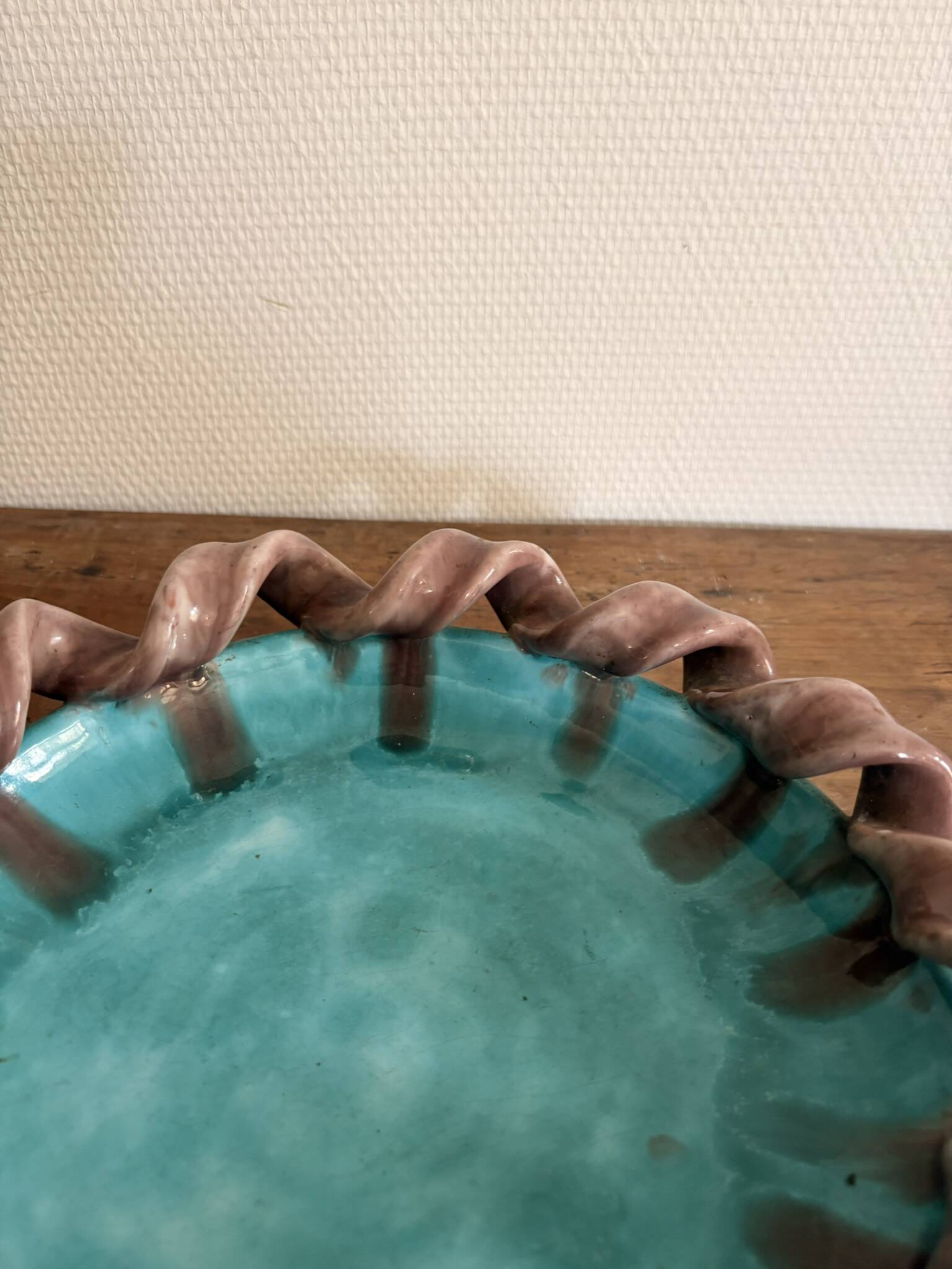 Empty Pocket Bowl Ceramic Pottery Bavent Turquoise Violet Glaze