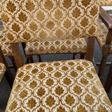 4 Henri II chairs in solid wood and yellow-beige velvet.